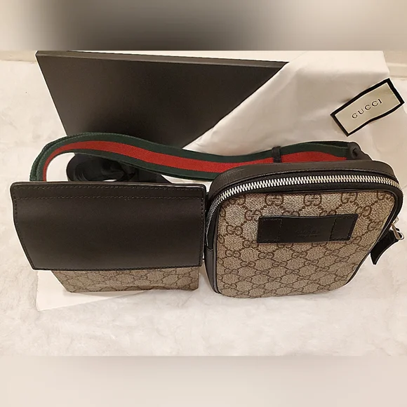 LIKE NEW- Gucci Double Web Belt Bag - Picture 8 of 16